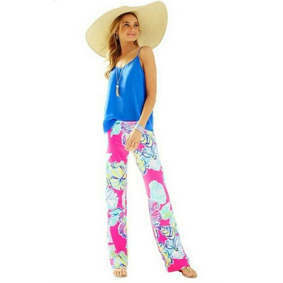 Lilly Pulitzer Pants - LILLY PULITZER Georgia May Palazzo Swept By The Tides Kir Royal Pink Pants XXS